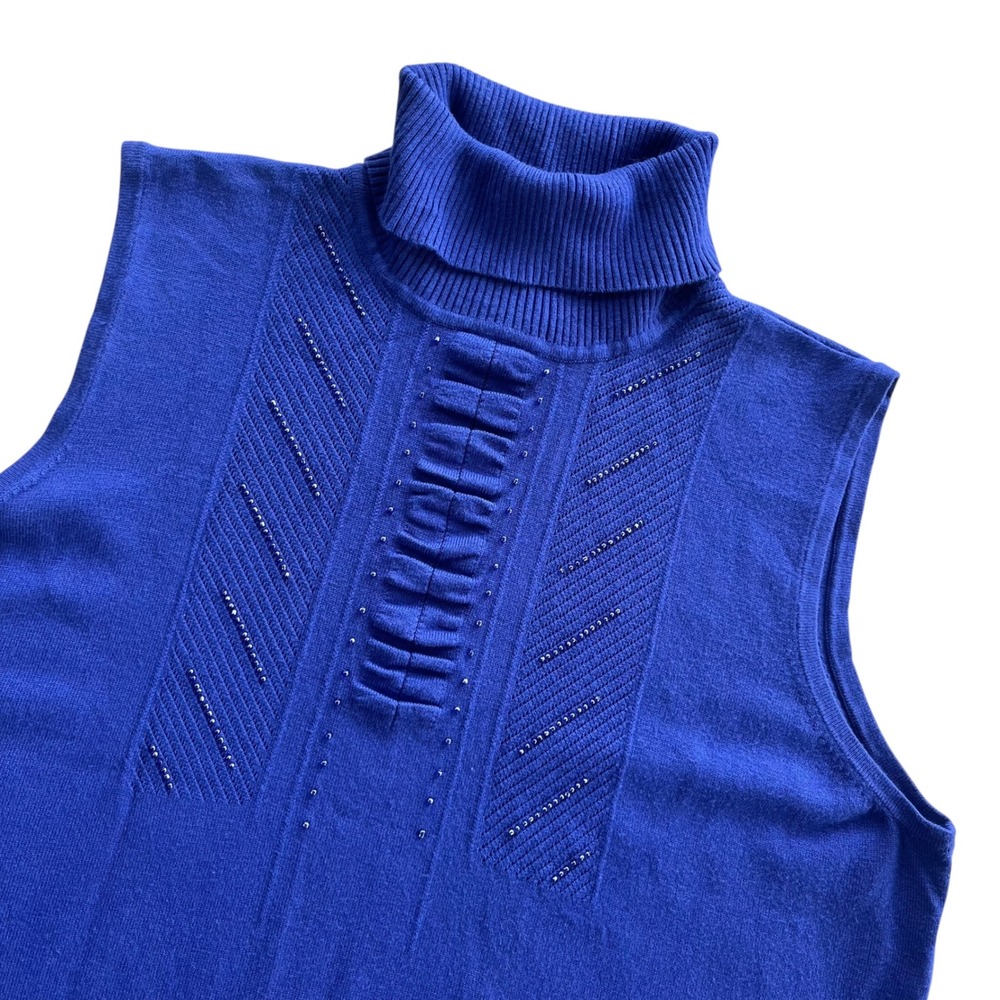 RQT Women's XL Royal Blue Embellished Beaded Sleeveless Turtleneck Knit, Sweater